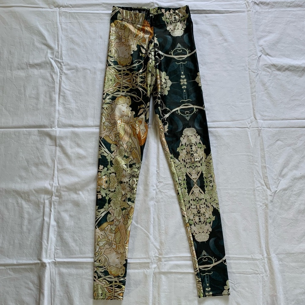 Blackmilk Alphonse Mucha Art Deco Woman Limited Print Black Leggings Size XXS